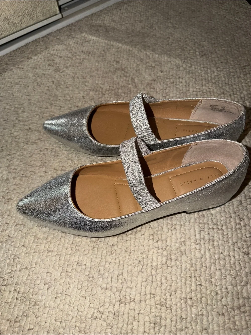 Silver Pointed-Toe Kelly & Katie Mary Jane Flats - Women's Sz 10